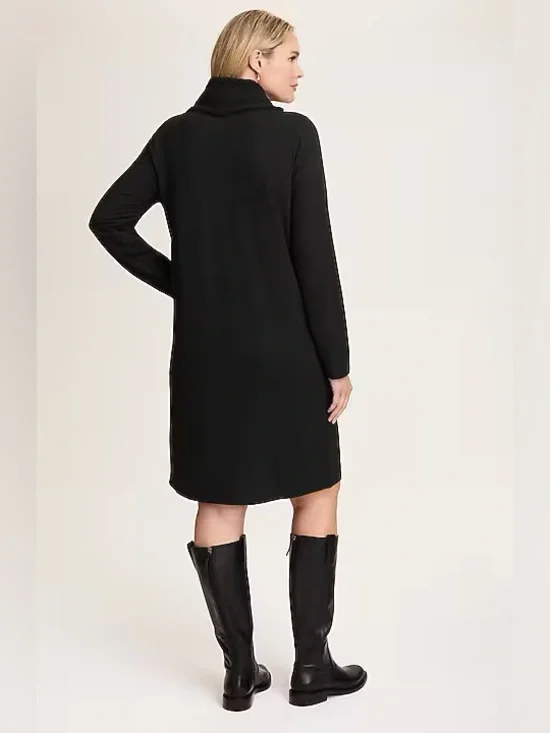 J. Jill Black Sweater-Trimmed Cowl-Neck Dress - Black - Picture 3 of 6